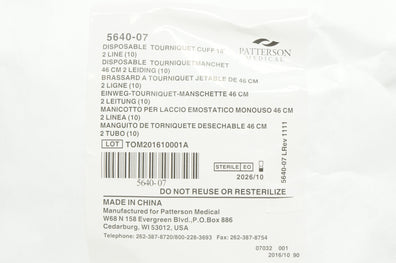 Patterson 5640-07 Disposable Tourniquet Cuff 18inch